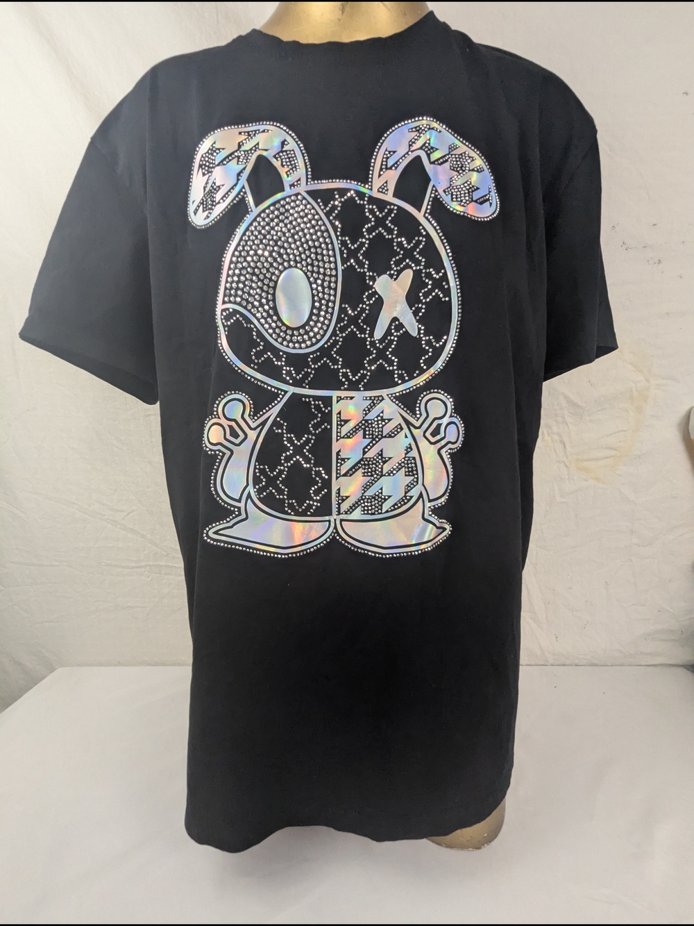 heads or tails Black T-shirt Streetwear Holographic Bunny Tee XL